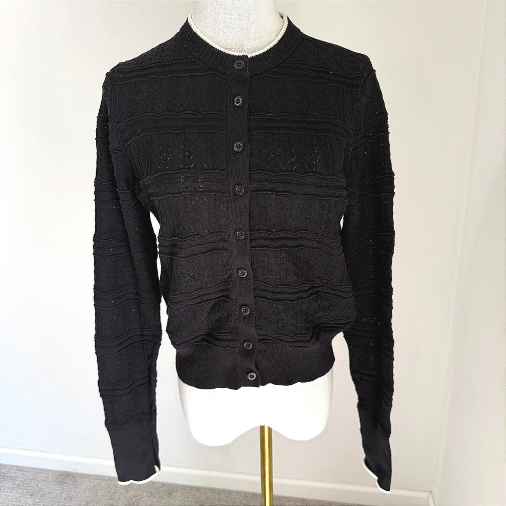 Madewell  Black Pointelle Stitch Cardigan Sweater Medium Parisian Ballet Preppy